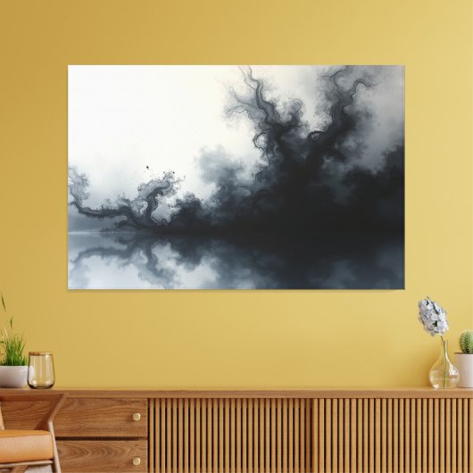Inkstorm – Monochrome Abstract Fluid Art 60"x40" Canvas Afdruk (Insitu (Woonkamer))