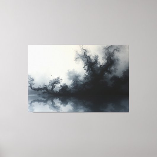 Inkstorm – Monochrome Abstract Fluid Art 60"x40" Canvas Afdruk (Voorkant)