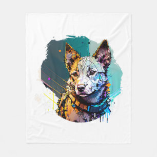 Inkt Art Style Hondenportret Fleece Deken