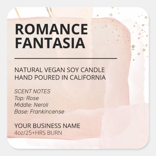 Inkt Blok Ontwerp Roze Soja Wax Kaars Labels (Voorkant)