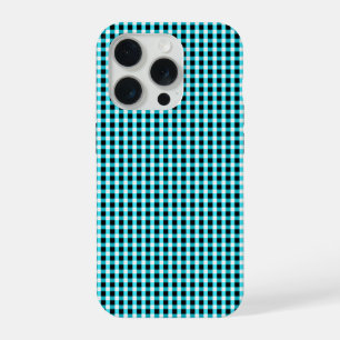 Inkt en Aqua Geometrie :Geruit Aqua en Zwart, iPhone 15 Pro Hoesje