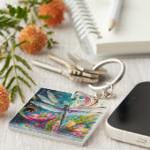 Inkt en Pen Waterverf Dragonfly Acryl Sleutelhanger (Voorkant Rechts)