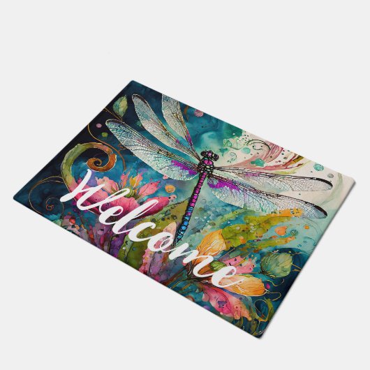 Inkt en Pen Waterverf Dragonfly Deurmat (Schuin)