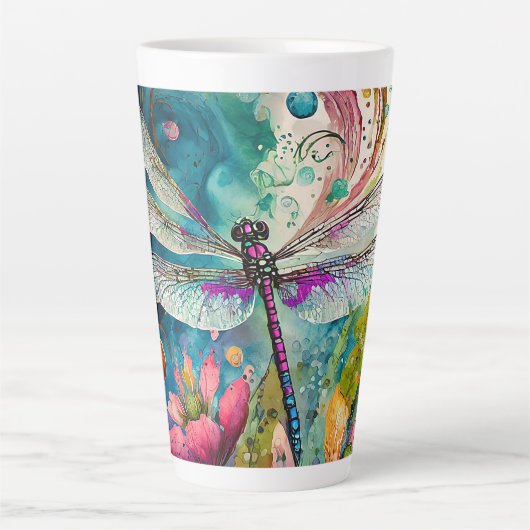 Inkt en Pen Waterverf Dragonfly Latte Mok (Voorkant)