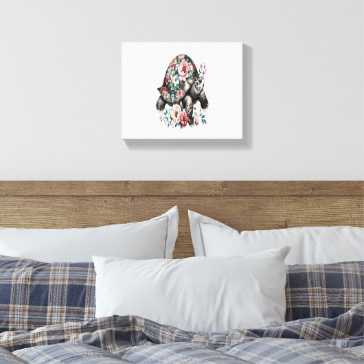 Inkt en was schildpad met bloemenschelp. canvas afdruk (Insitu (Slaapkamer))