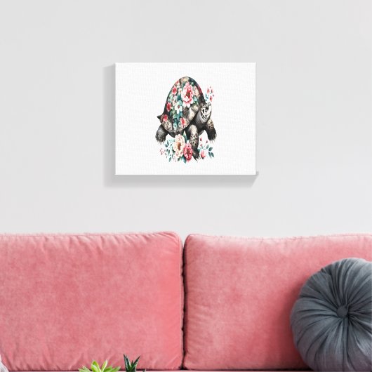 Inkt en was schildpad met bloemenschelp. canvas afdruk (Insitu (Woonkamer))