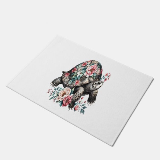 Inkt en was schildpad met bloemenschelp. deurmat (Schuin)