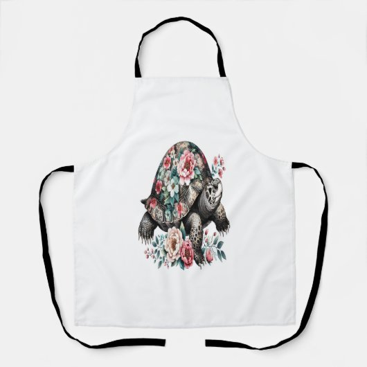 Inkt en was schildpad met bloemenschelp. schort (Voorkant)