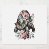 Inkt en was schildpad met bloemenschelp. sparkling wijnetiket (Enkel label)