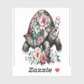 Inkt en was schildpad met bloemenschelp. sticker (Vel)