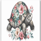 Inkt en was schildpad met bloemenschelp. sticker (Voorkant)