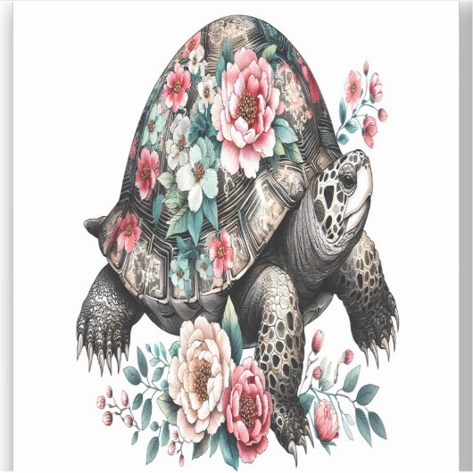 Inkt en was schildpad met bloemenschelp. sticker (Voorkant)