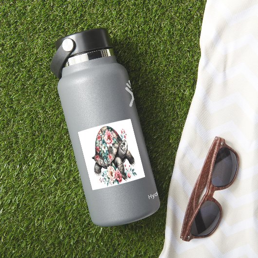 Inkt en was schildpad met bloemenschelp. sticker (HydroFlask Insitu)