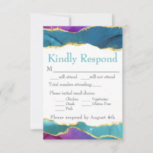 Inkt Fuchsia Roze Blauwgroen Goud RSVP Kaartje