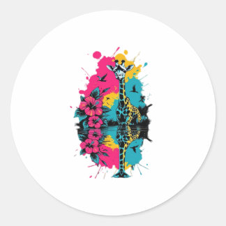 Inkt Giraffe kleur bevlekte Klassieke T-Shirt Ronde Sticker