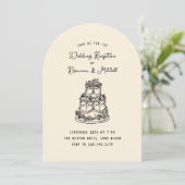 Inkt grillige hand getrokken taart bruiloft recept kaart (Staand voorkant)