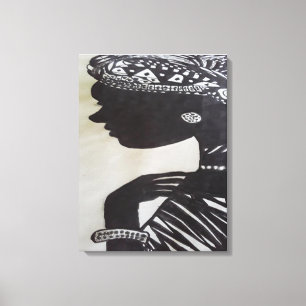 Inkt hand getrokken Zwart-witte Afrikaanse vrouw Canvas Afdruk