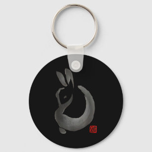 Inkt konijn minimalistische inkt Japanse kunst ont Sleutelhanger