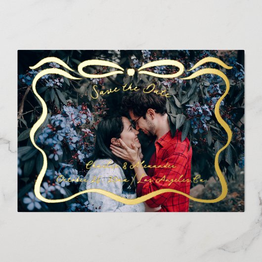 Inkt linten en boog foto folie uitnodiging (Voorkant)