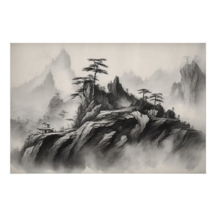 Inkt op papier Landschap Perfect Poster