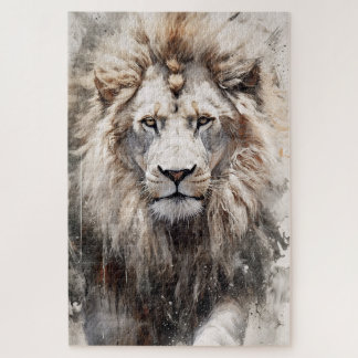 Inkt schilderij leeuw hoofd puzzel
