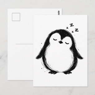 Inkt slapende pinguïn Zwart penseelstreek Kunst op Briefkaart