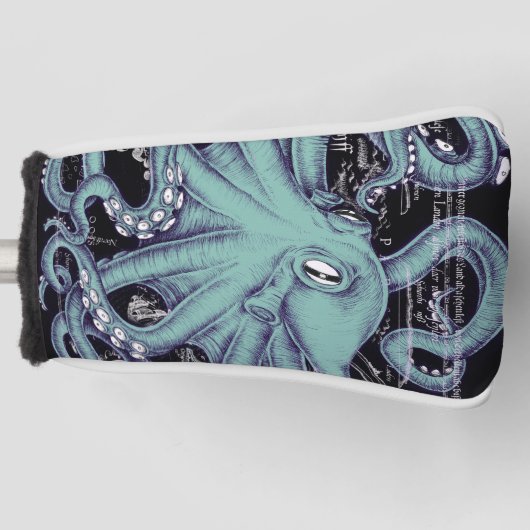 Inkt voor octopus Blauwgroen  kaart Golfheadcover (Voorkant)