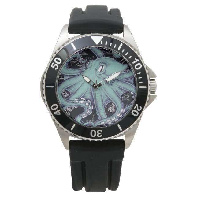Inkt voor octopus Blauwgroen  kaart Horloge (Voorkant)