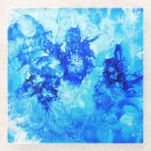 Inktdruppels blauw abstract kunst onderzetter