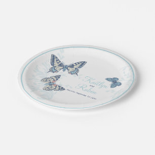 Inkte vlinders hemelsblauw koraal witte kunst brui papieren bordje