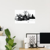 Inktes Oude Boerderij Winterlandschap Poster (Thuiskantoor)