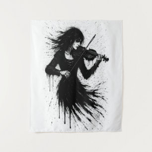 Inktgeboren violist in de storm van geluid wandkleed