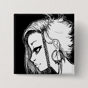 Inktportretten (Panya) Vierkante Button 5,1 Cm