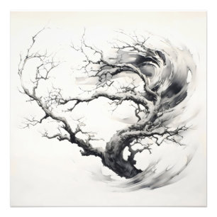 Inktschilderij Abstracte Boom Foto Afdruk