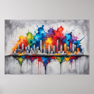 Inkttekening met wolkenkrabbers skyline poster