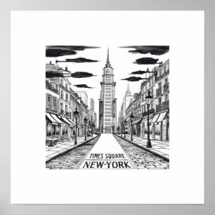 inkttekening van Times Square Street Network Poster