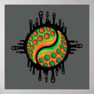 Inktvis Tentakel Yin Yang Symbool Poster