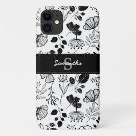 Inky Black florals aangepast iPhone 11 Hoesje
