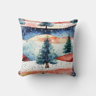 "Inky Christmas Tree Winter Scene - Kussen