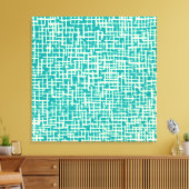Inky Crossed Lines - Cream en Aqua Canvas Afdruk (Insitu (Woonkamer))