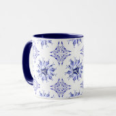 Inky Floral Coffee Mok | Indigo en wit (Voorkant links)