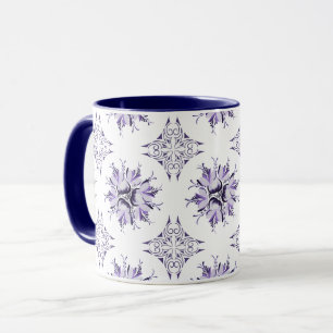 Inky Floral Coffee Mok Lila Paarse en Wit