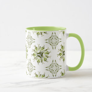 Inky Floral Coffee Mok tinten groen en wit
