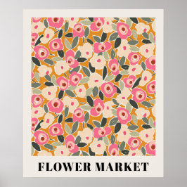 Inky Floral Flower Market Pattern- Sunlit Meadow Poster