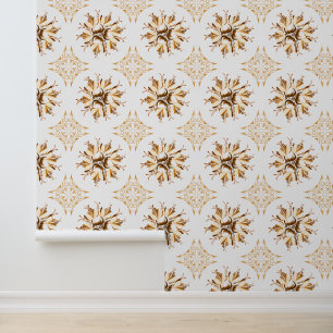 Inky Floral Wallpaper Oranje bruin wit Behang