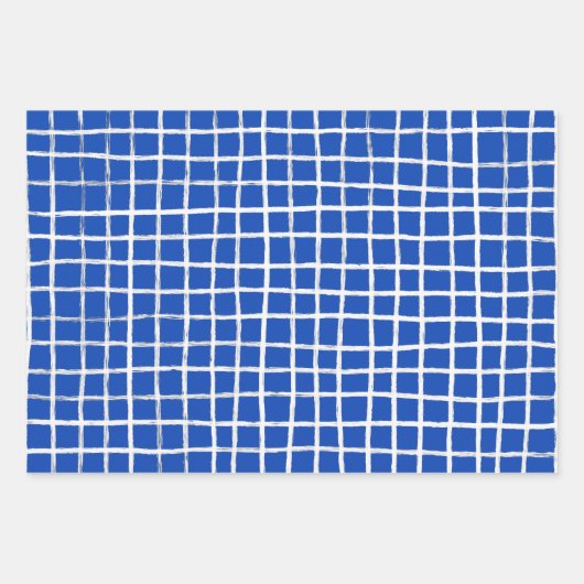 Inky Lines Grid Brushstrokes Simple Minimal Blue Inpakpapier Vel (Voorkant 2)