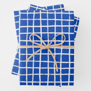 Inky Lines Grid Brushstrokes Simple Minimal Blue Inpakpapier Vel