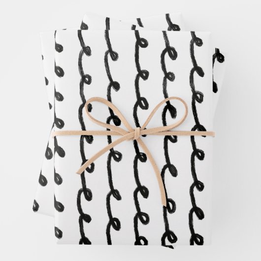 Inky Loop Brushstrokes Eenvoudig Minimaal Zwart Wi Inpakpapier Vel (In situ)