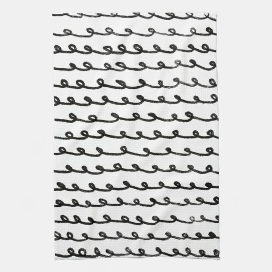 Inky Loops Chique Hand getrokken Lijnen Zwart & Wi Theedoek (Verticaal)