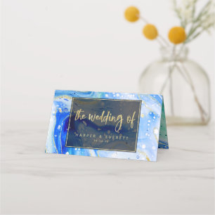 Inky Splash Blauw Marmer Goud Bruiloft Tafel Numme